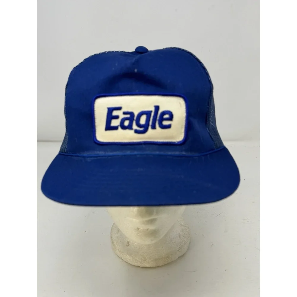 Vintage Eagle Patch Trucker Hat Blue Mesh Snapback Green Under Brim‎